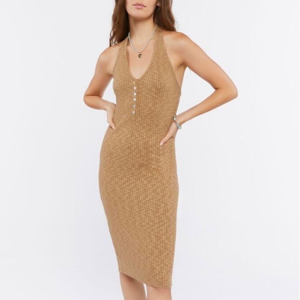 Forever 21 Ribbed Tan Sleeveless Midi Dress Small